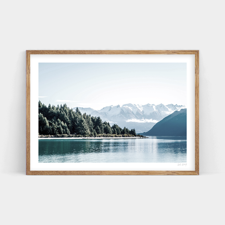 A beautifully framed Art Prints print of LAKE WAKATIPU, NEW ZEALAND with majestic mountains in the background.
