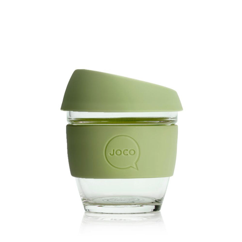 The Joco Cups | Takeaway Cup - 8oz is green and has a lid.