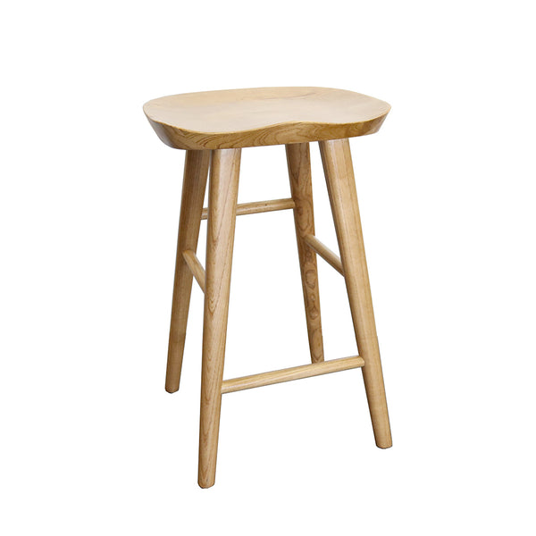 Natural wood barstool with handwoven banana fibre seat