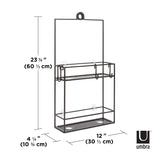 A Cubiko Shower Caddy from the Umbra range, with measurements, for a modern bathroom shelf.