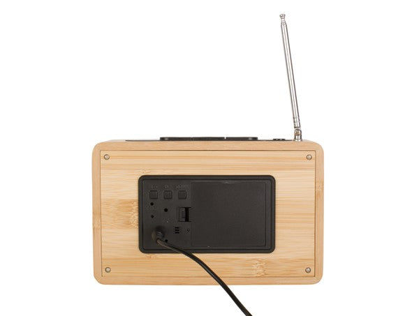 Aesthetically pleasing wooden box featuring a Karlsson Alarm Retro Radio - Scandinavian design.