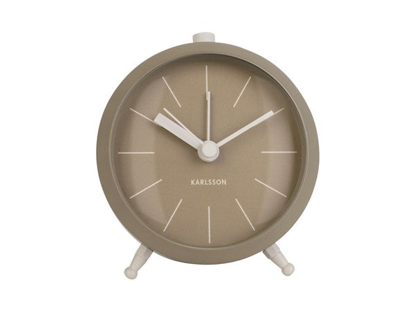 Karlsson Button Alarm Clock in moss green on a white background