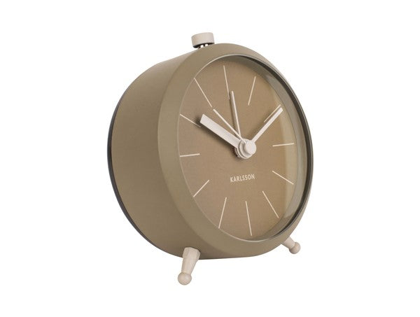Moss green Karlsson Button alarm clock, angled view