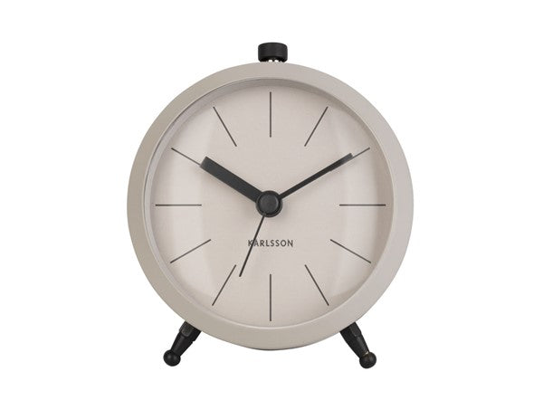 Karlsson Button Alarm Clock in warm grey, front view on a white background