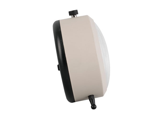 Side profile of the warm grey Button alarm clock