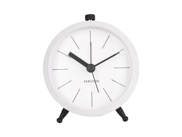 Karlsson Button Alarm Clock in white, front view on a white background