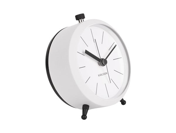White Karlsson Button alarm clock, angled view