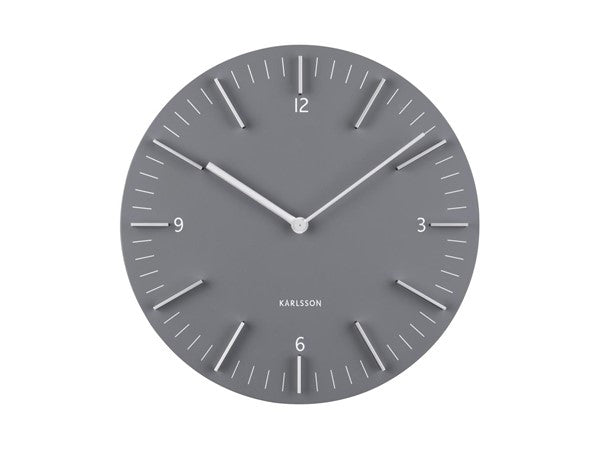 Detailed wall clock in grey, front view