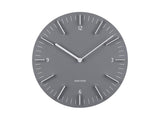 A grey Karlsson Clock - Detailed - Various Colours on a white background.