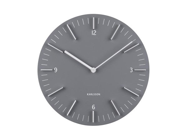 A grey Karlsson Clock - Detailed - Various Colours on a white background.