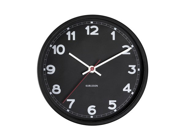 Karlsson New Classic wall clock in black with pale numerals, on a white background
