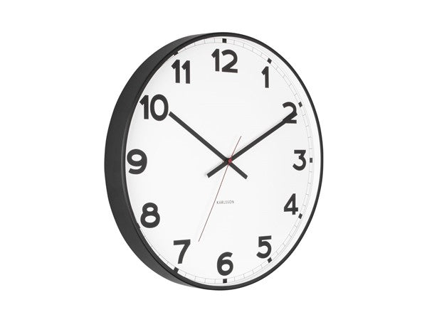 Aesthetic white Karlsson New Classic wall clock with minimal black numbers.