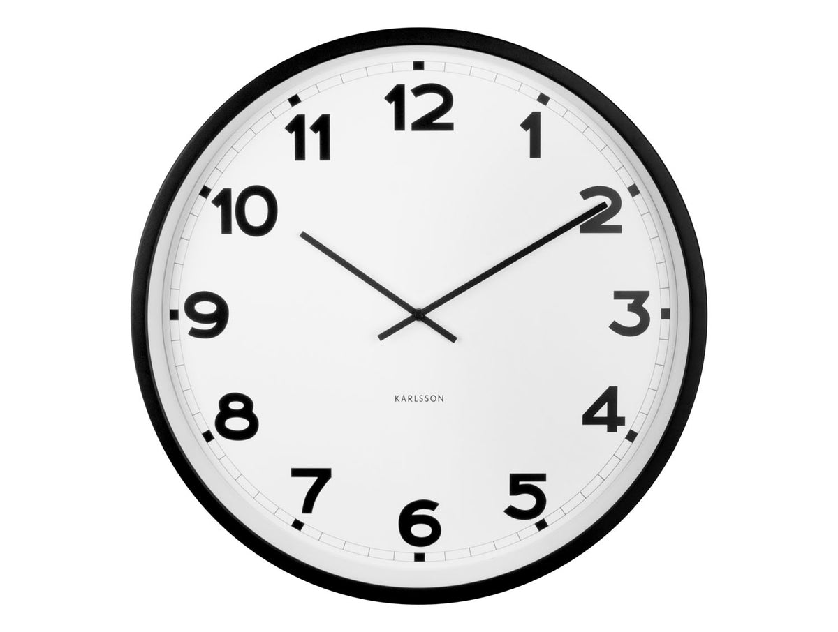 Karlsson New Classic wall clock in white with a black rim, front view