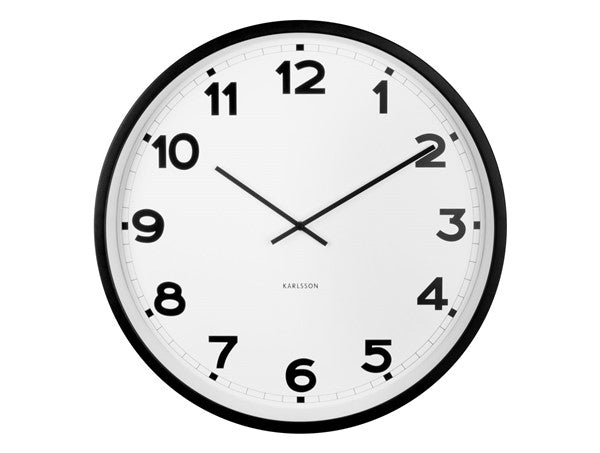 Karlsson New Classic wall clock in white with a black rim, front view