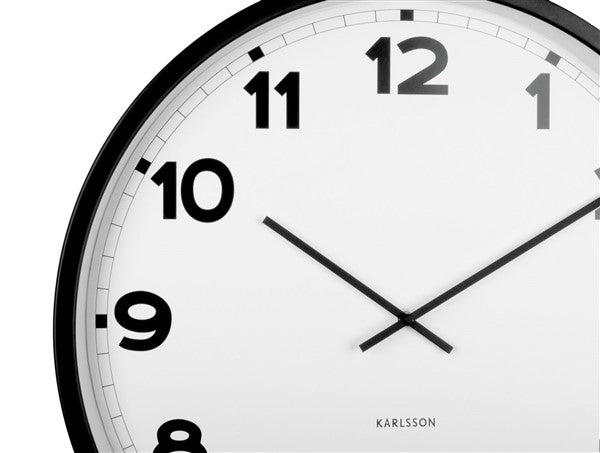 Close-up of the white New Classic dial with bold black numerals and slim hands