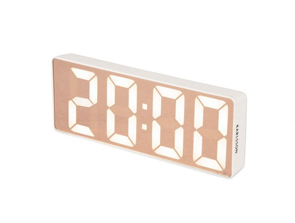 A Scandinavian aesthetic design: Karlsson Alarm Mirror LED on a white surface.