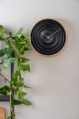 Karlsson Scandi Ribble Wall Clock in black, close detail of the ribbed texture