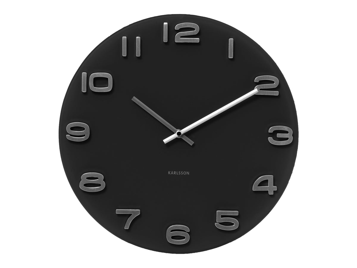 Karlsson Vintage wall clock in black with raised silver-grey numerals and slim hands