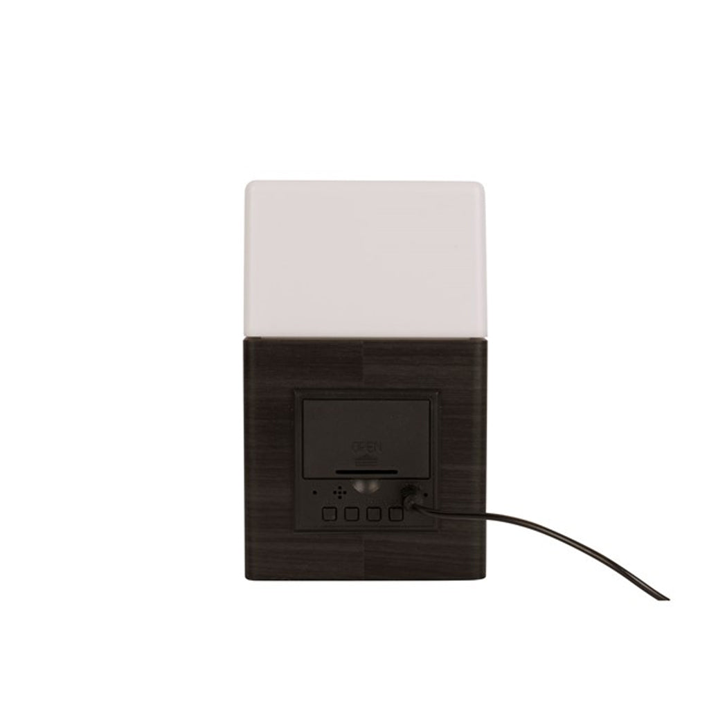 Karlsson Frost Light Alarm Clock in wood, angled view