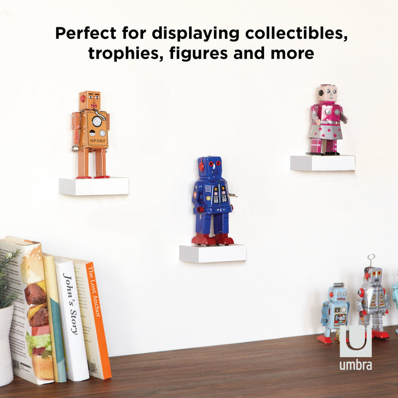 The Umbra SHOWCASE SHELVES range offers the perfect space-saving solution with floating shelves, ideal for displaying collectibles, statues, figurines, and more.