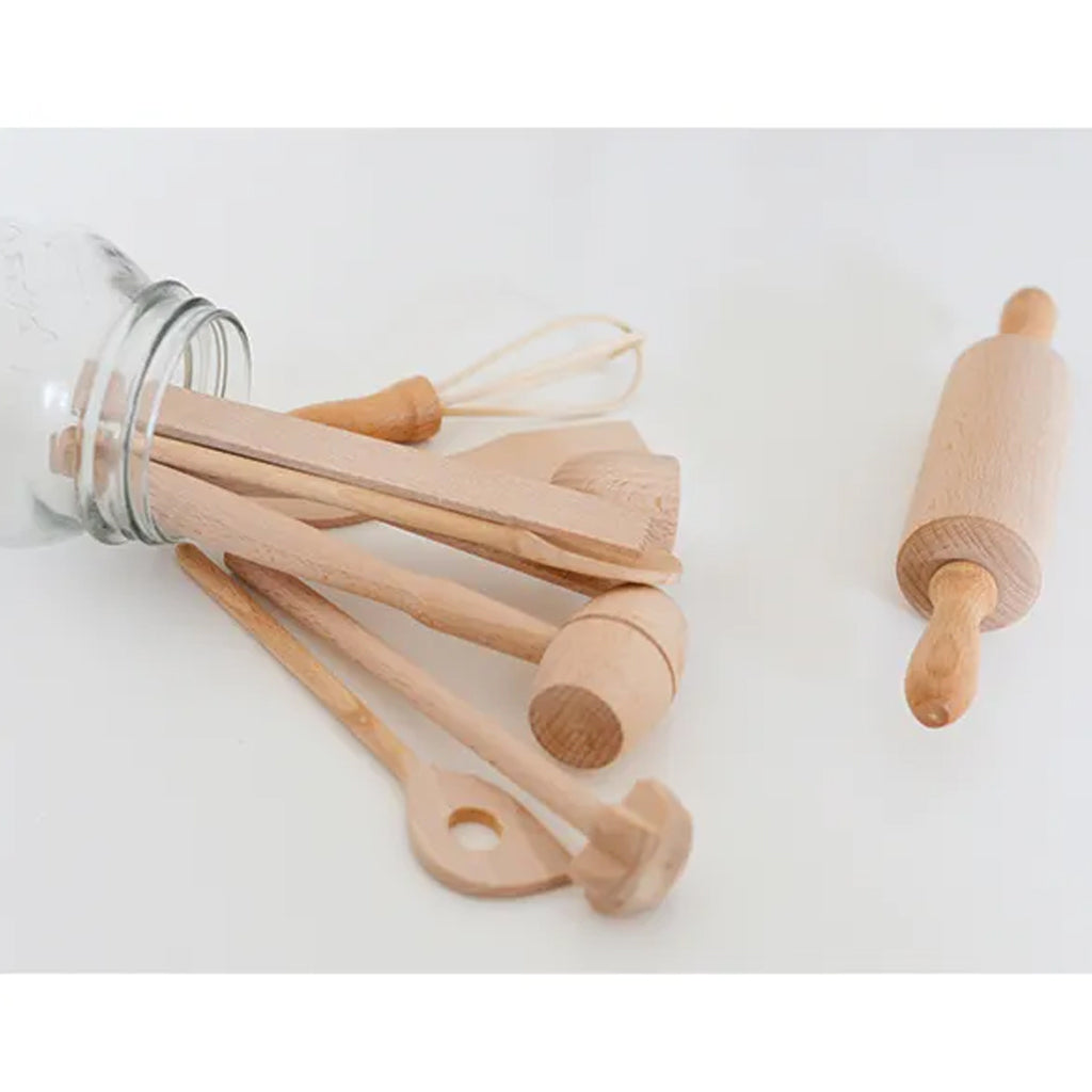 Kids Beechwood Kitchen Tool Set – 9 Piece Mini Cooking Kit