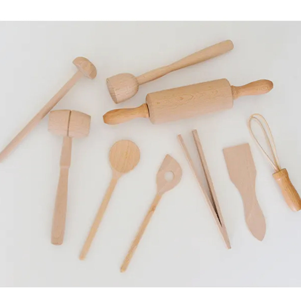 Kids Beechwood Kitchen Tool Set – 9 Piece Mini Cooking Kit