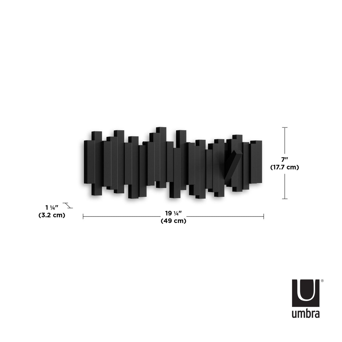 Umbra Sticks Multi Hook wall rack showing the five flip-down hooks
