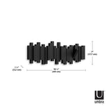 An image of the Umbra Sticks Multi Hook - Black wall shelf with flip-down hooks for home organization.