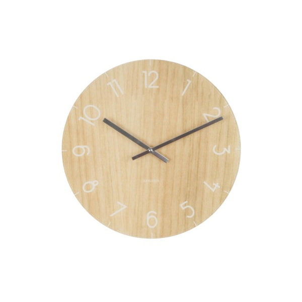 A Light Wood - Small/Medium Karlsson branded wooden wall clock on a white background.