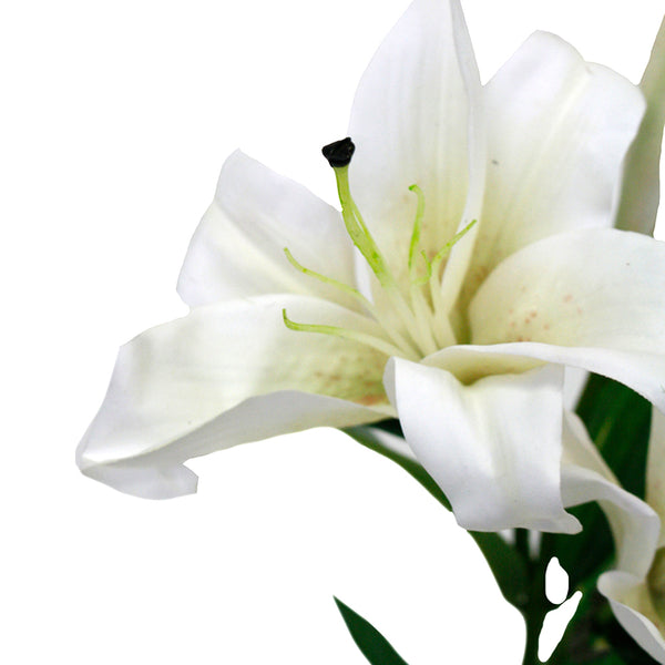 Tiger Lily Spray by Artificial Flora, white lilies in a vase on a white background, featuring floral styling.