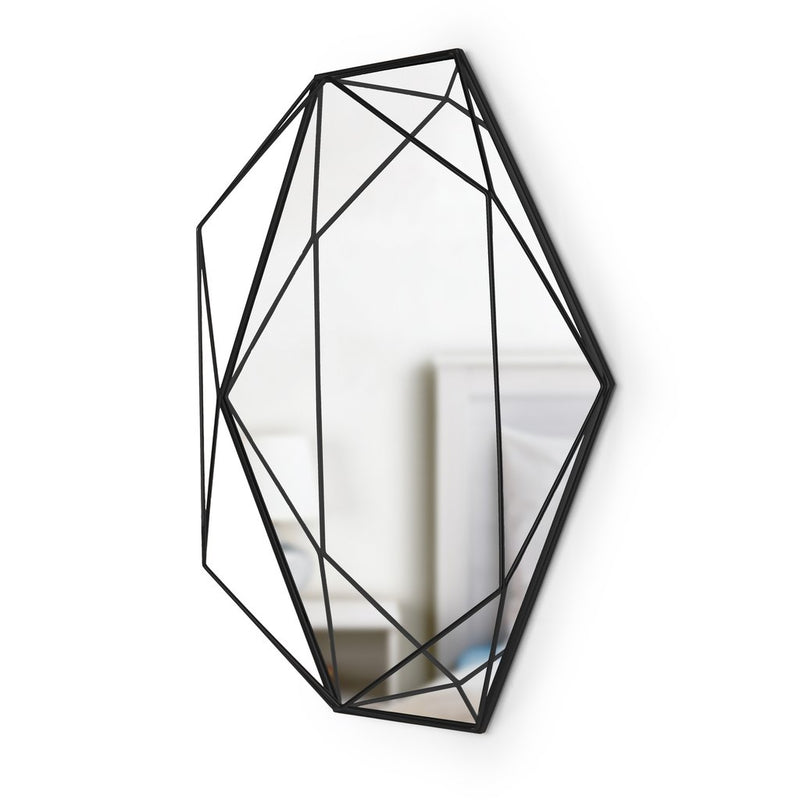 A Prisma Mirror from the Umbra range, featuring a geometric design on its black surface.