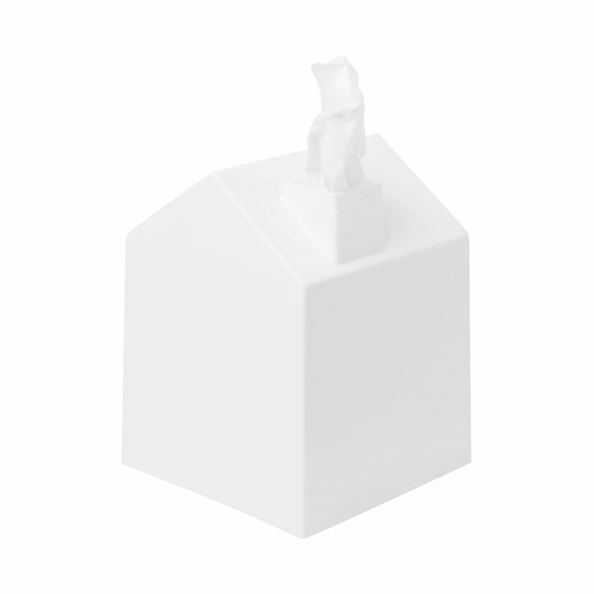 Umbra Casa white house-shaped tissue box cover on countertop