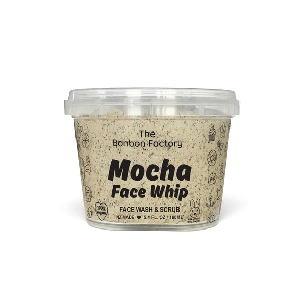 Cruelty-free MOCHA FACE WASH | WHIP in a plastic container by The Bonbon Factory.