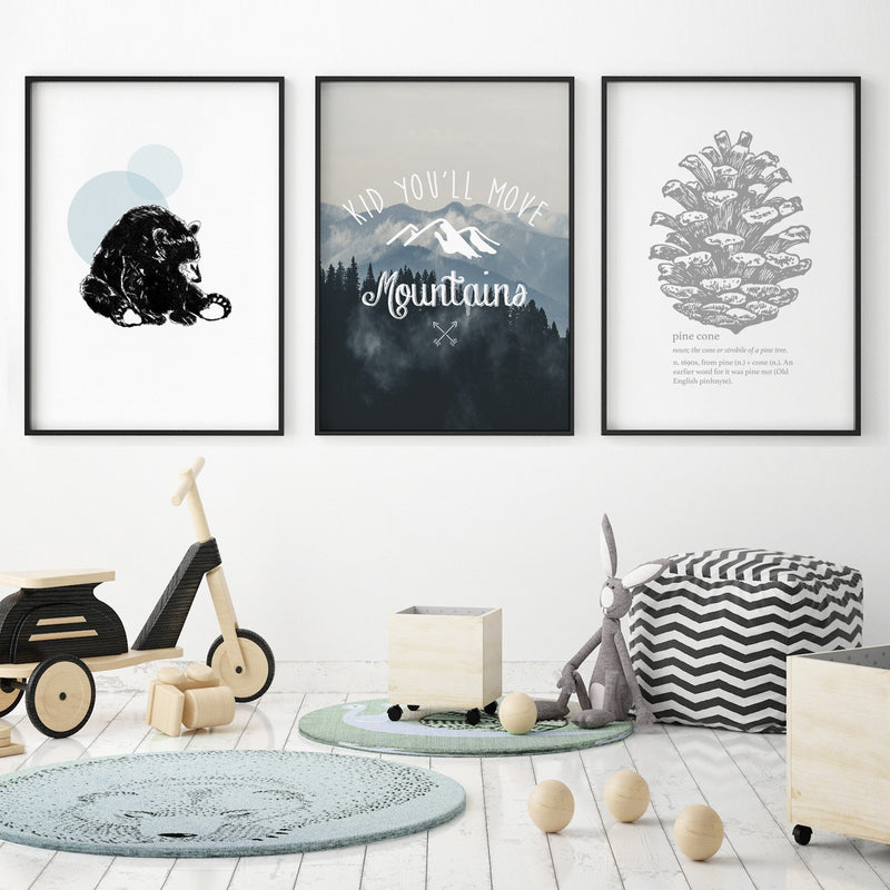 A child's room with PAPIER HQ | MOVE MOUNTAINS PRINT from Art Prints and toys.