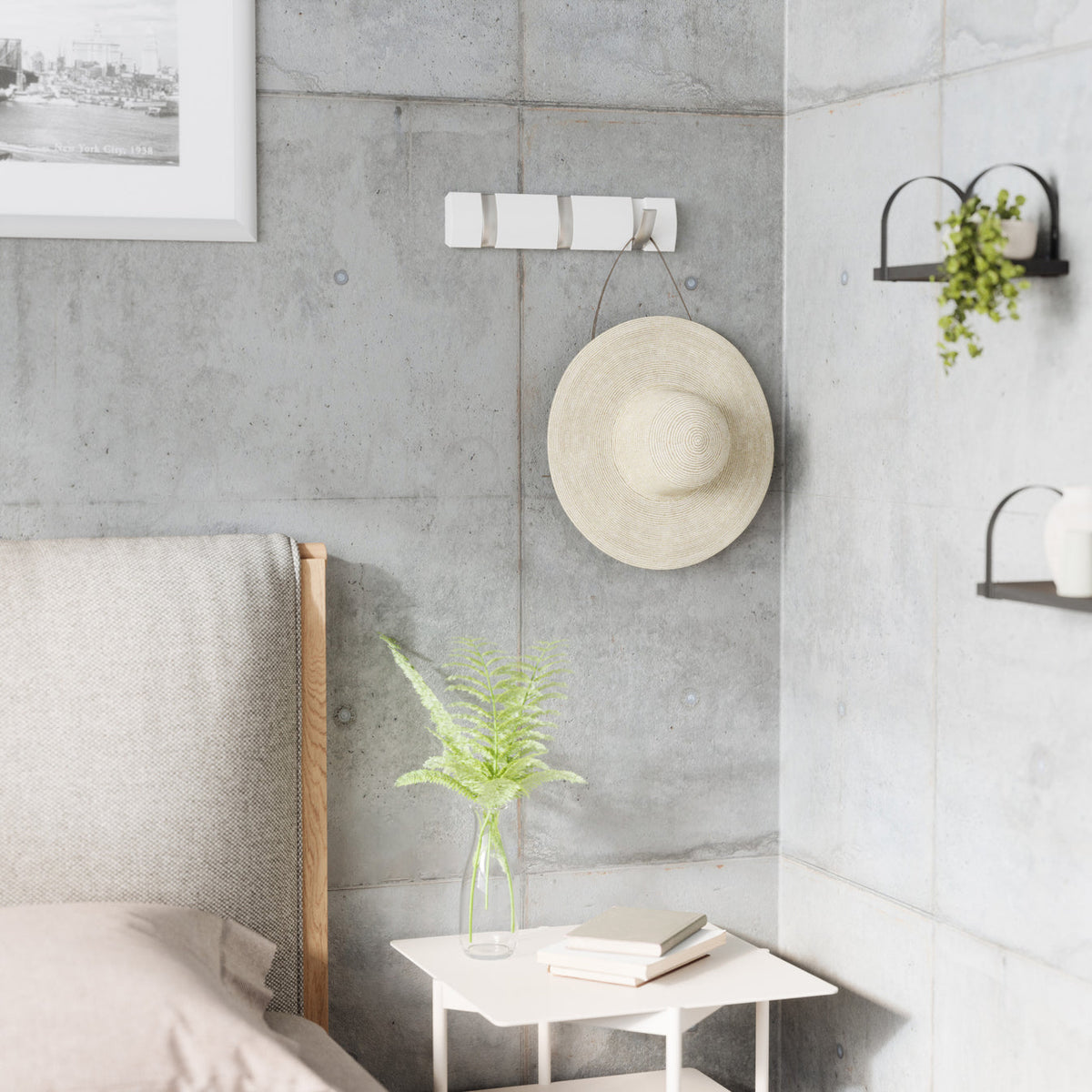 A Flip 3 Hook White bed by Umbra.