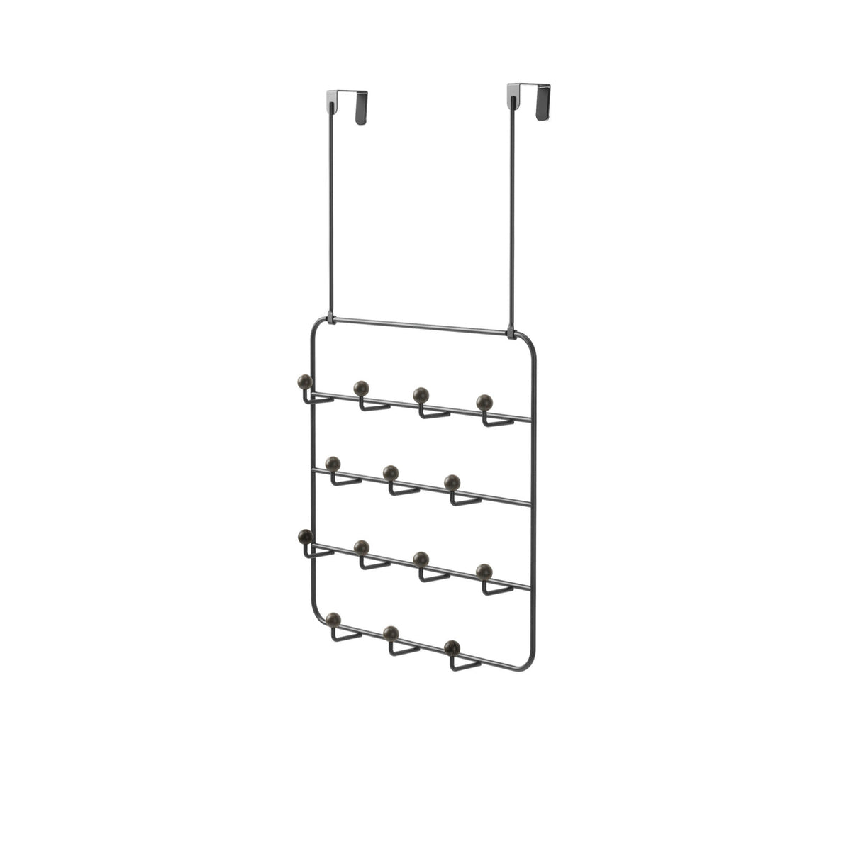 Umbra Estique over the door organiser in black shown with its over-door hangers