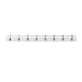 A Flip 8 Hook White wall mounted coat rack with retractable hooks and a silver stripe from the Umbra range.