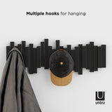 Home organization with flip-down hooks for Umbra Sticks Multi Hook - Black wall coat rack.