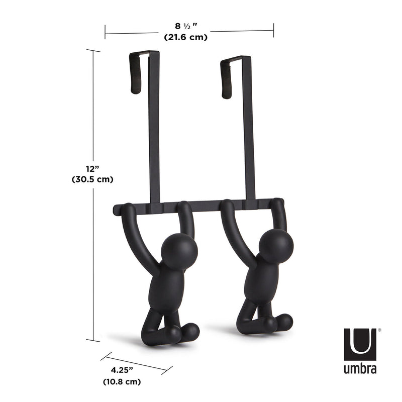 An Umbra Buddy Over-the-Door Hook Black featuring two Buddy figures.