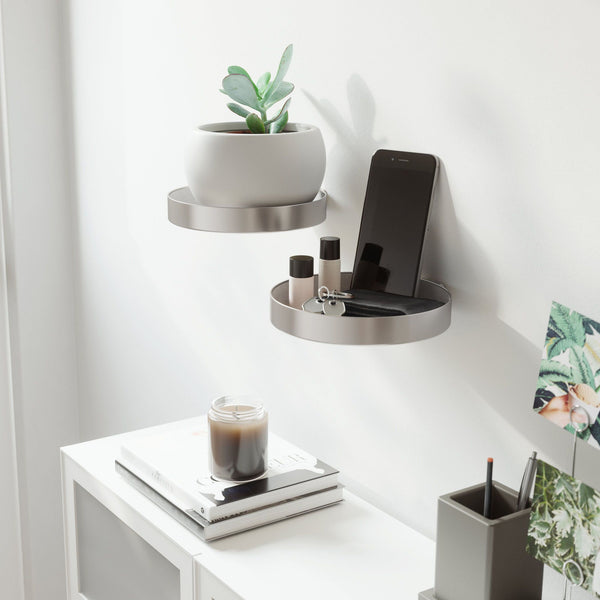 Perch Shelf Set of 2 – Nickel | Modern Round Wall Shelves by Umbra