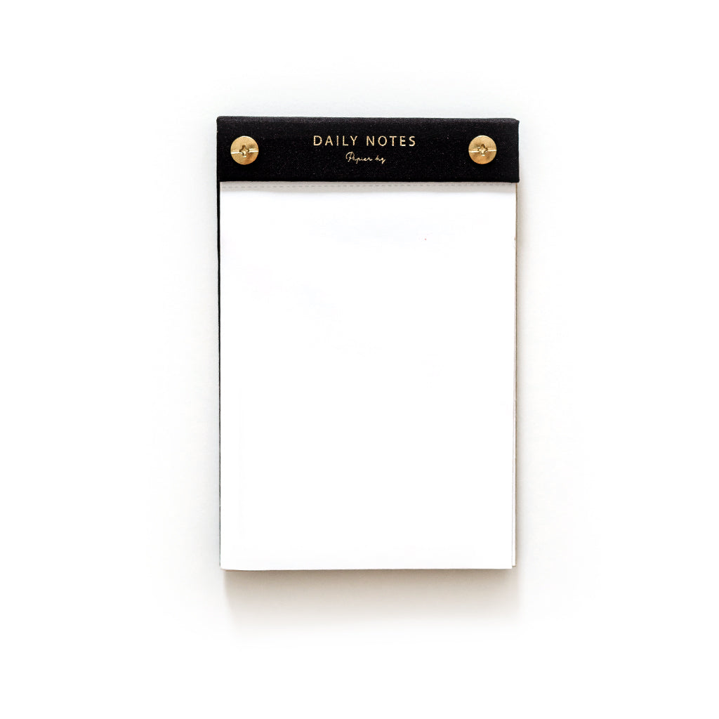 Gold linen daily notes pad with tear off pages styled with pen