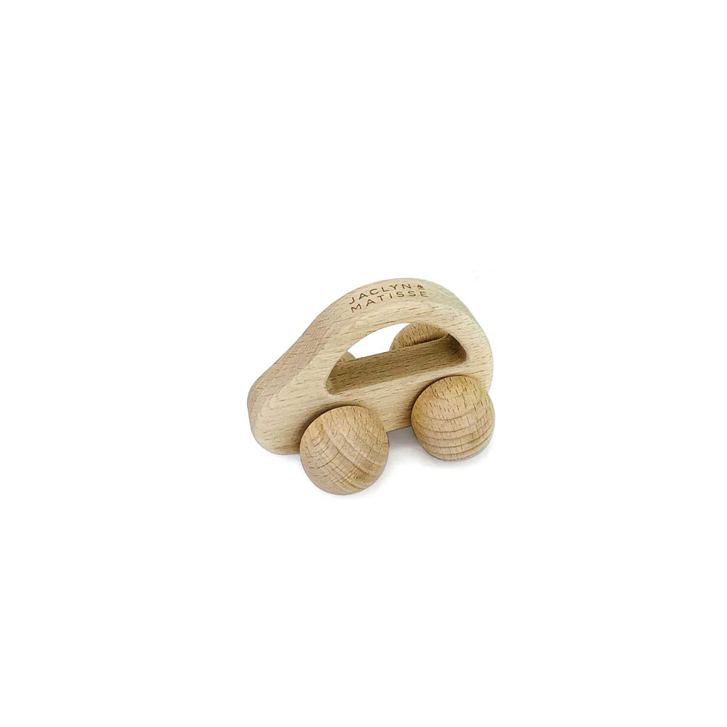 Carter the Car wooden push along toy in natural beech, on white