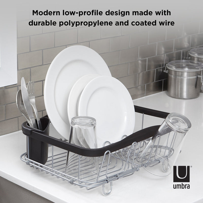 Modern Sinkin Multi-Use Dish Rack - Black/Nickel made with double polypropylene and coated wire, perfect for use in the kitchen sink.
