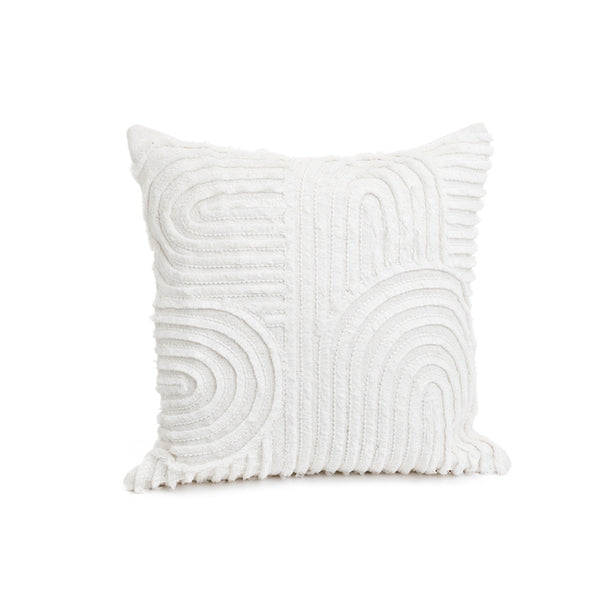 A limited edition Roland Curves Fringing Cushion with a swirl design, made of 100% cotton, by Bovi Home.