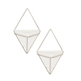 A pair of modern design triangle shaped wall sconces, the Umbra Trigg Wall Vessel | Small Set of Two, on a white background.