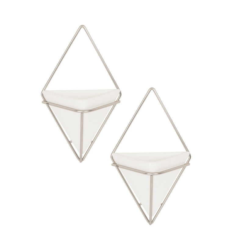 A pair of modern design triangle shaped wall sconces, the Umbra Trigg Wall Vessel | Small Set of Two, on a white background.