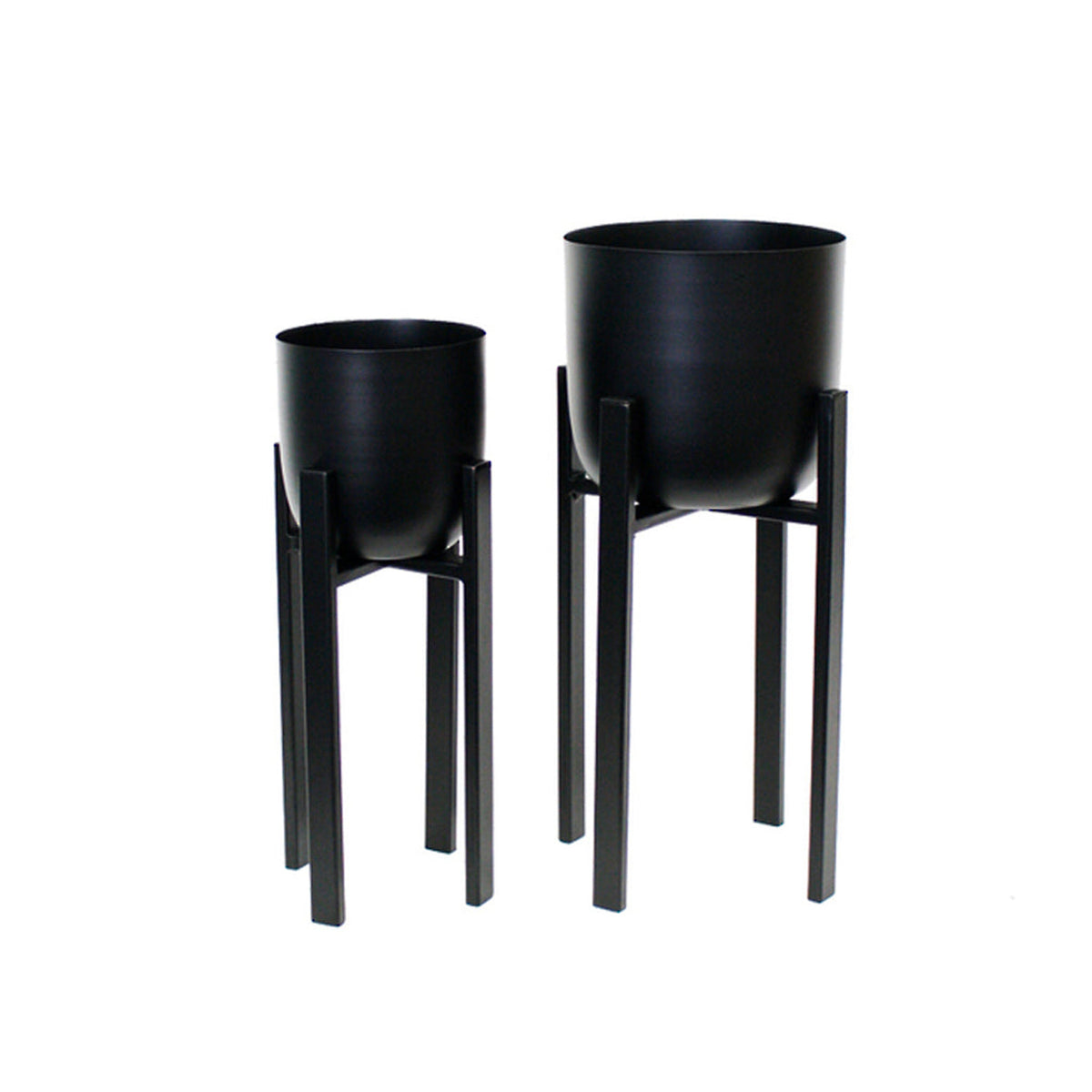 Sloane planters on stands in black, set of two sizes, on white