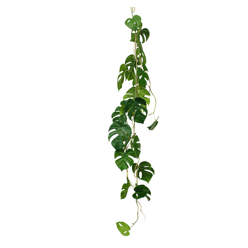An Artificial Flora Split Philo Garland 1.2m displaying greenery, requiring no maintenance, against a white background.