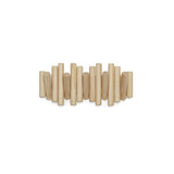 A row of wooden sticks, part of the PICKET RAIL FIVE HOOKS Umbra range, displayed as wall art on a white background.