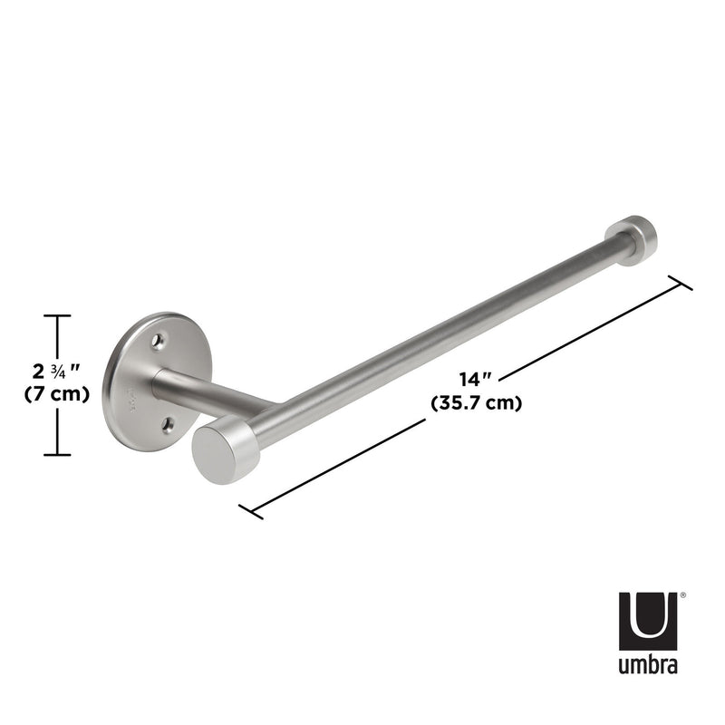 A wall-mounted stainless steel Cappa Wall Mounted Paper Towel Holder - Nickel from the Umbra range.